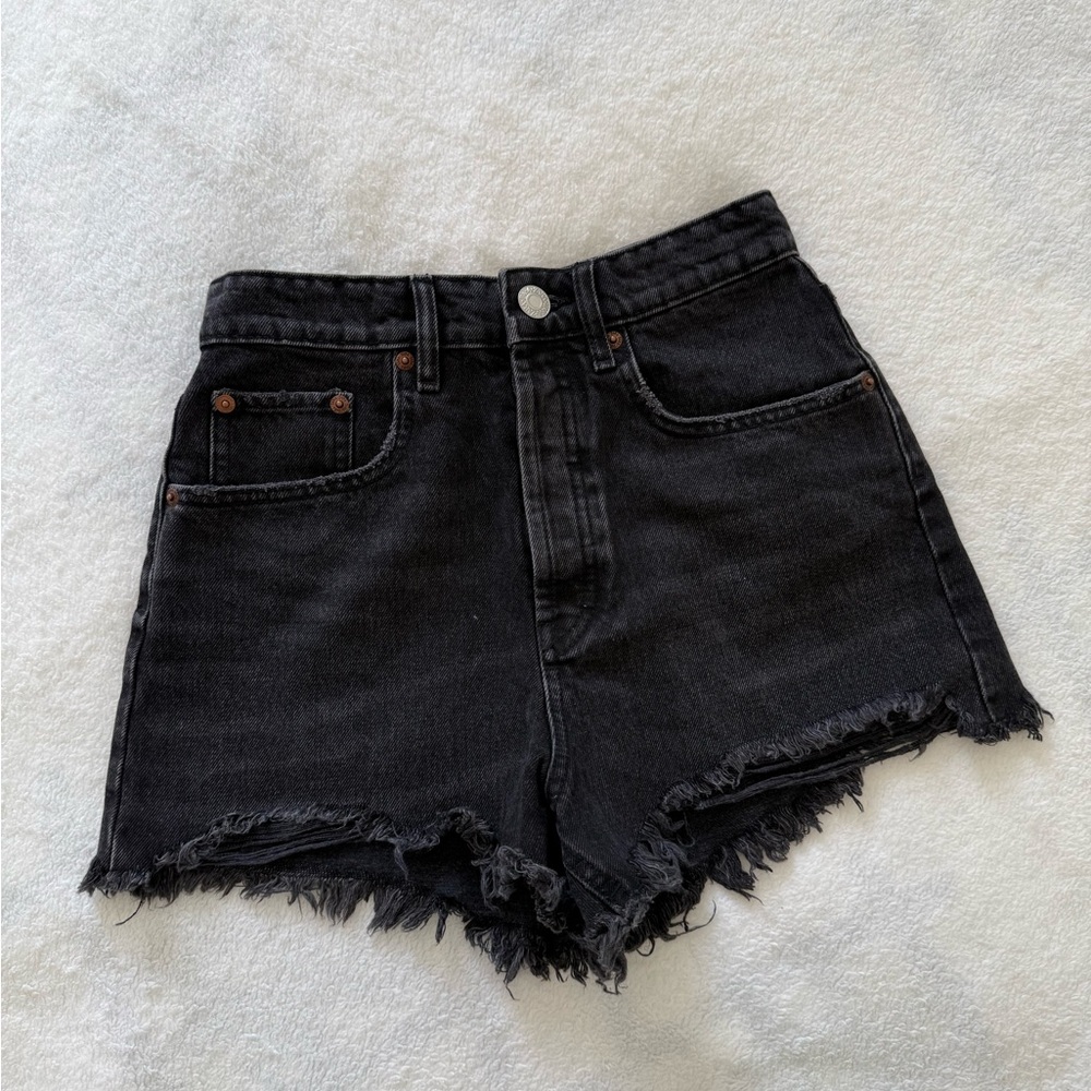 High Waisted Black Denim Shorts